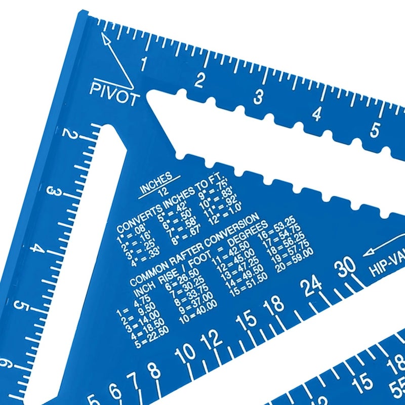 Beslands Aluminum 12-inch Rafter Square Carpenter Measuring Layout Tool Alloy Metal Triangle Ruler Imperial Protractor for Woodworking and Carpentry Blue - Image 4